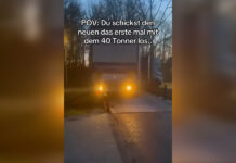 Trucker die brug aan gort reed gaat viral in Duitsland: ‘Florian pass auf!’