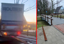 Verdwaalde trucker verwoest fietsbrug en ramt boom