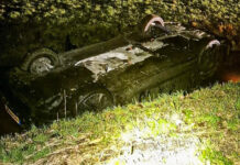 Auto op z’n kop in de sloot, bestuurder had te veel gedronken